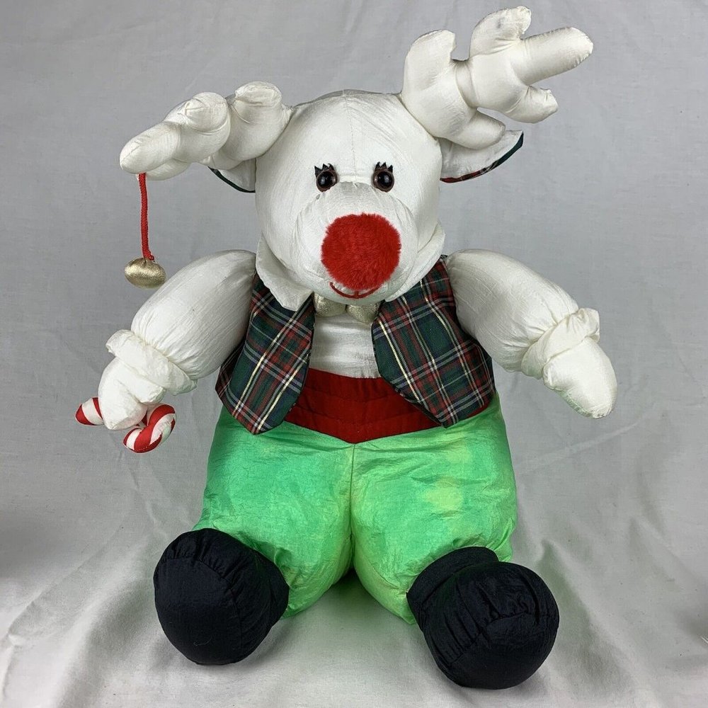 Vintage Christmas plush reindeer nylon  16" 1993 International Silver‎ Co…